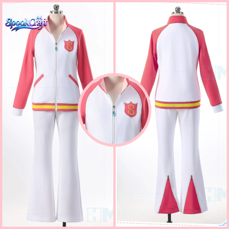 Anime Cosplay Pink - Aikatsu Ichigo Hoshimiya Pink White Tracksuit